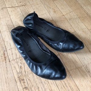 Black Leather Pointy Toe Flats by Tamaris